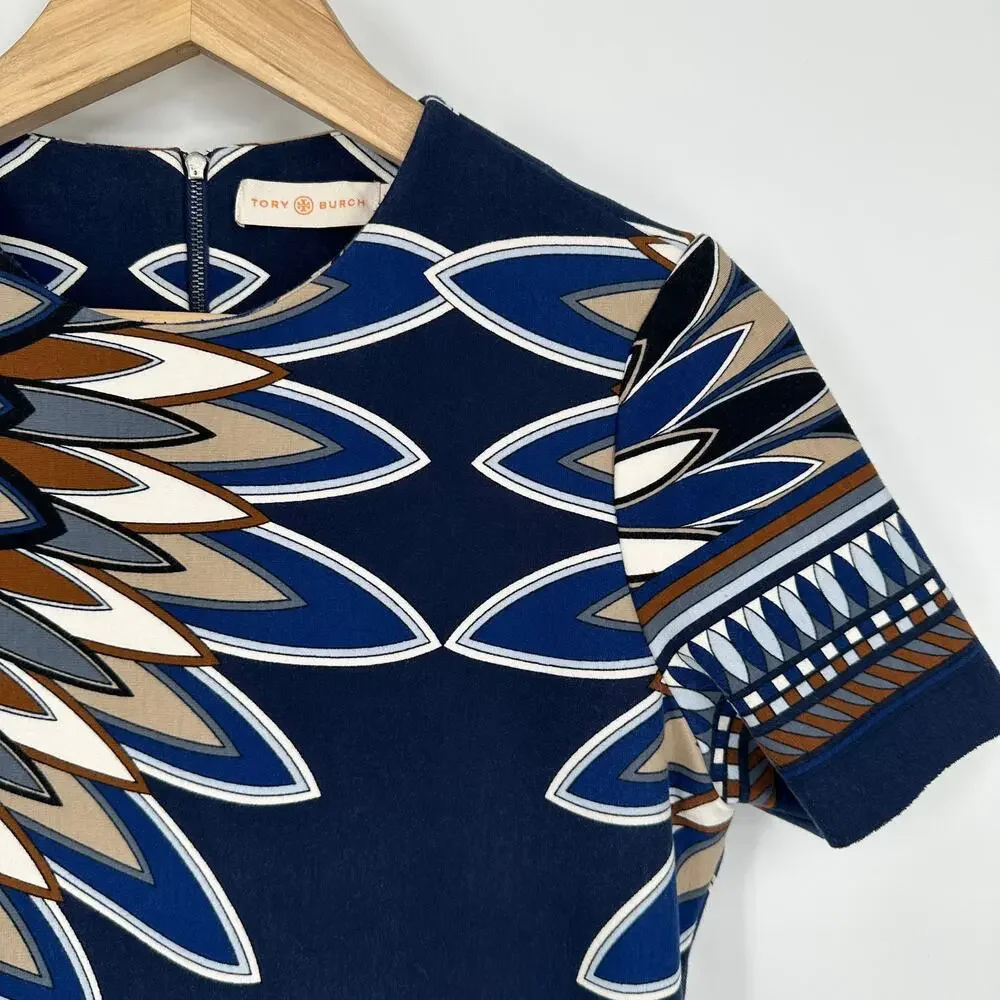 Tory Burch Navy Geometric Short-Sleeve Mini Dress